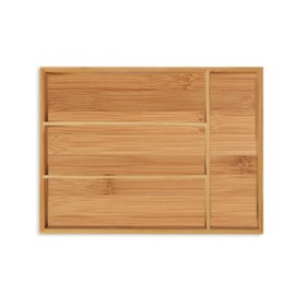 Relaxdays Cutlery Tray, 4 Compartments, Bamboo, Small Drawer Box, Cutlery & Kitchen Utensils, HBT 5 x 26 x 35.5 cm, Natural