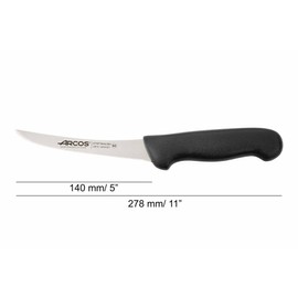 Arcos Cuchillo de deshuesar de acero inoxidable de 5 pulgadas y hoja de 140 mm. Cuchillo de carnicero profesional para cortar huesos de carne. Mango ergonómico de polipropileno. Serie 2900. Color negro.