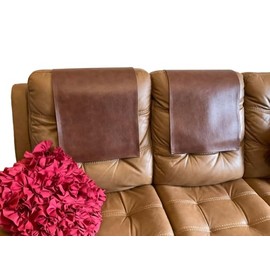 2 pack Headrest covers for recliners Premium Vinyl furniture slipcover furniture protector Tear resistant fade resistant sofas loveseats theater office chairs recliners (Saddle)