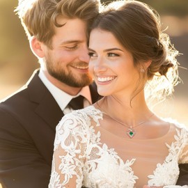 Vakki Heart Birthstone Necklace Women's Rose Gold Sterling Silver Heart Emerald Pendant Necklace