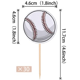 30 piezas de decoración de magdalenas de béisbol de doble cara con temática de pelota deportiva para baby shower, niños, jugadores de béisbol, fiesta de cumpleaños, decoración de pasteles