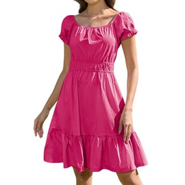 Alaster Queen Women’s Casual Summer Ruffle Suqare Neck Dresses for Women 2025 Hot Pink Trendy Dress with Pockets