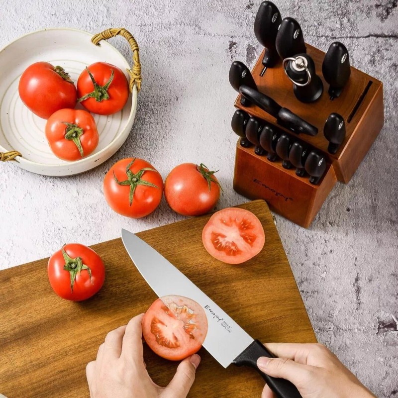 Kitchen 15-Piece Kitchen Knife Set,Sharpener Wooden Block,Serrated Steak Knives,Black