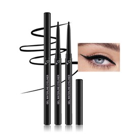 Eyeliner Waterproof Black, 2 Pieces, Soft & Smooth Glide Gel Eyeliner, Mette Cream Gel Texture, Long-Lasting Smudge-proof Eyeliner Pen, Highly Pigmented Silky Eyeliner Pen, Makeup Gifts for Women 01
