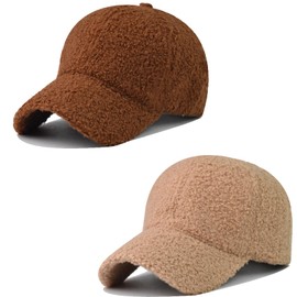Urban Virgin 2 Packs Winter Women Lamb Wool Baseball Caps for Womens Soft Solid Color Warm Adjustable Cap Hats for Men Khaki&Caramel One Size