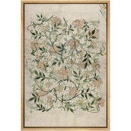 MUDECOR Framed Canvas Print Wall Art Floral Elegance Vintage Botanical White and Peach Flowers Illustrations Realism Decorative Panoramic Earth for Living Room, Bedroom, Office - 16"x24" Natural