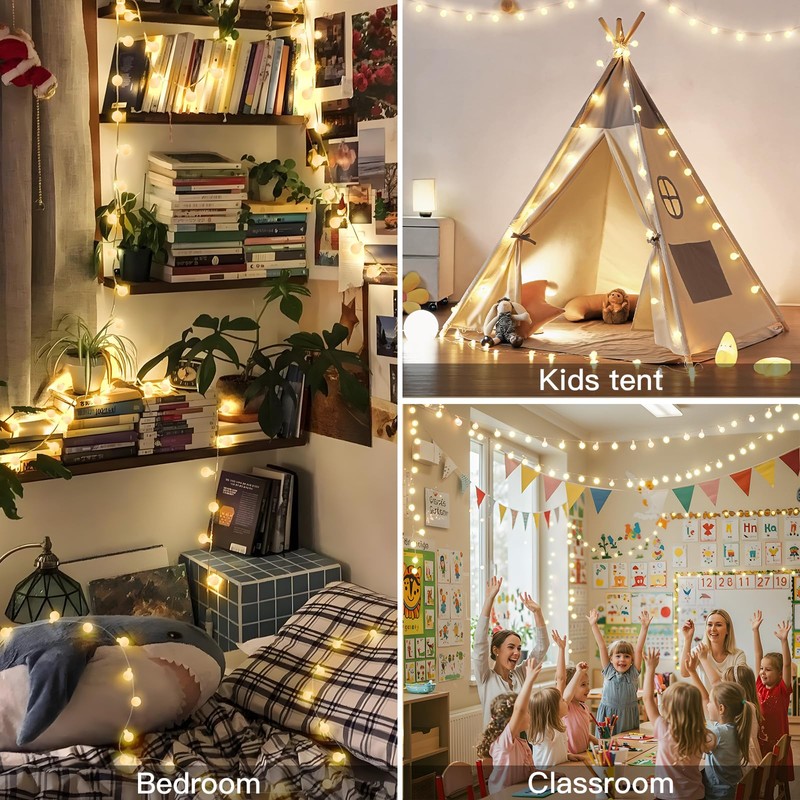 suddus String Lights for Bedroom, 66ft 200 Led Connectable Globe
