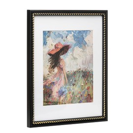 Wontree 11x14 Picture Frame Black, Stylish Twisted Rope Border with Gold Accent, Solid Wood with Real Glass, Display 11x14 Photos Matted to 8x10, Vertical and Horizontal Desk Tabletop or Wall Hanging