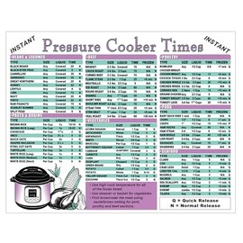 Pressure Cooker Cooking Times Guide & Kitchen Measurement Conversion Chart – Double Sided - Weight, Liquid, Recipe Measuring Tool for Cooking and Baking - Laminated 8.5 x 11