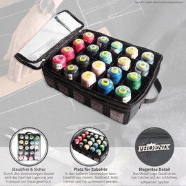 Phönix Yarn Bag for 20 Overlock Thread Reels 36 x 29 x 10 cm Yarn Organiser for Beginners and Professionals Storage Bag for Sewing Thread Storage of Overlock Cones