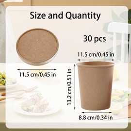 BLUEKIWI 30 Pack 32 oz Kraft Compostable Paper Food Cup with Vented Lid Disposable Ice Cream Containers Soup Containers with Lids for Hot or Cold Dish for Take Outs Or To-Go Lunch