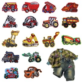 Hejo Pack of 16 Patches for Iron-On Children, Construction Vehicle Patch Kit, DIY Iron-On Patches, Iron-On Patches, Iron-On Patches for Jeans, T-Shirt, Clothes, Bags and Hats