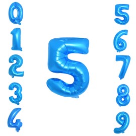 WedDecor 16 Inch Foil Balloons Number 5, Self-Sealing Foil Balloons, Self-Inflating Number Balloons for Birthday Parties, New Year Decorations, Anniversaries, Party Supplies, Blue