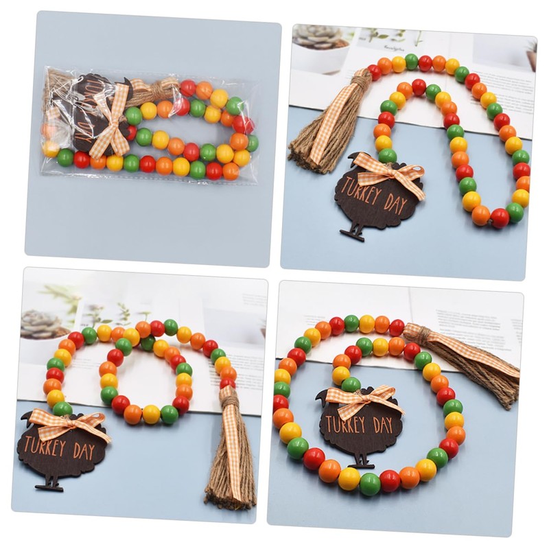 jojofuny Thanksgiving Wood Bead Garland with Tassel Rustic Decorative Beads