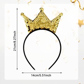 Crown Headband, Crown Sequin Headband, Children's Headband Crown, Children's Sequin Crown Headband, Glitter Headband for Girls Birthday Christmas Carnival Party (Gold)