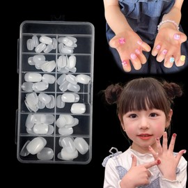 yowodana Nail Tips for Children, Set of 100, Small, Short Oval, Ultra Thin, Transparent, DIY, Short, Nail Decoration, Large Capacity, Elementary School Students, Practice