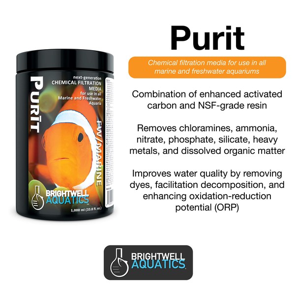 Brightwell Aquatics Purit, Next-Generation Chemical Filtration Media for Use in All Marine & Freshwater Aquaria, 1 Liter