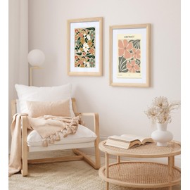 KTKDE16x20 Poster Frame in Natural Woodgrain-Display Pictures11 x 14 with Mat or 16 x 20 Without Mat,Modern Style Wood Frame,Real Glass- with Built-in Hanging Hardware Wall Studio Gallery Frame