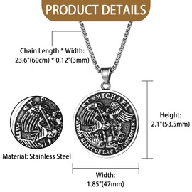 Aroncent Michael Archangel Pendant Necklace: Religious Protection Amulet Pendant for Men Stainless Steel Catholic Medal Jewelry Gift, Standard, Stainless Steel, No Gemstone