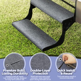 Pack of 3 Motorhome Step Doormat, Non-Slip Caravan Doormat with 16 Eyelets & 4 Clips, Motorhome Accessories & Camping Rug for Step, Motorhome Decoration, Step Caravan (Grey)