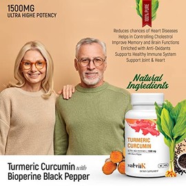 Curcumina de cúrcuma con pimienta negra 1500 mg 90 cápsulas naturales para articulaciones, corazón, inflamatorio e inmunidad, con 95% de curcuminoides