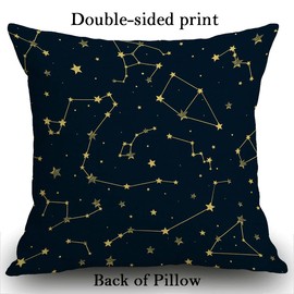 Smooffly Decorative Cushion Cover for Couch Sofa,Space Blue with Yellow Constellations Star Pattern Signs of the Zodiac Abstract Home Decor Throw Pillow Cover 18x18 Inch 45x45cm