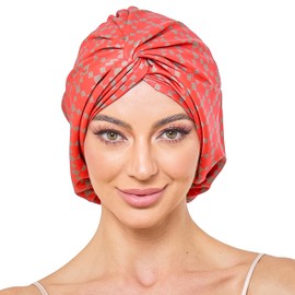 Adjustable Silk Satin Bonnet for Sleeping Hair Wrap, Double Layer Sleep Cap, Night Turban for Large Long Curly Braid Women Men Hair - Red & Dark Gold Checkered