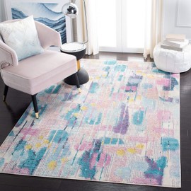 SAFAVIEH Lillian Collection Area Rug - 8' Square, Pink & Turquoise, Colorful Boho Design, Non-Shedding & Easy Care, Ideal for High Traffic Areas in Living Room, Bedroom (LLN375U)