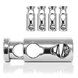 Ganzoo Metal Cord Clamp/Cord Locks Pack of 4 Straight Shape Double Hole 7 mm Hole Diameter 33 mm x 12 mm for Ropes and Cords such as Paracord 550, Reep Cord, on Jackets, Bags, Clothing, Silver