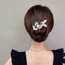 Ins Style Elegant Lazy Hair Curler, French Twist Hair Bun Maker, Lazy Flower Hairpin,Rhinestone Hand-Embroidered Flower Hair Accessory (Pearl)