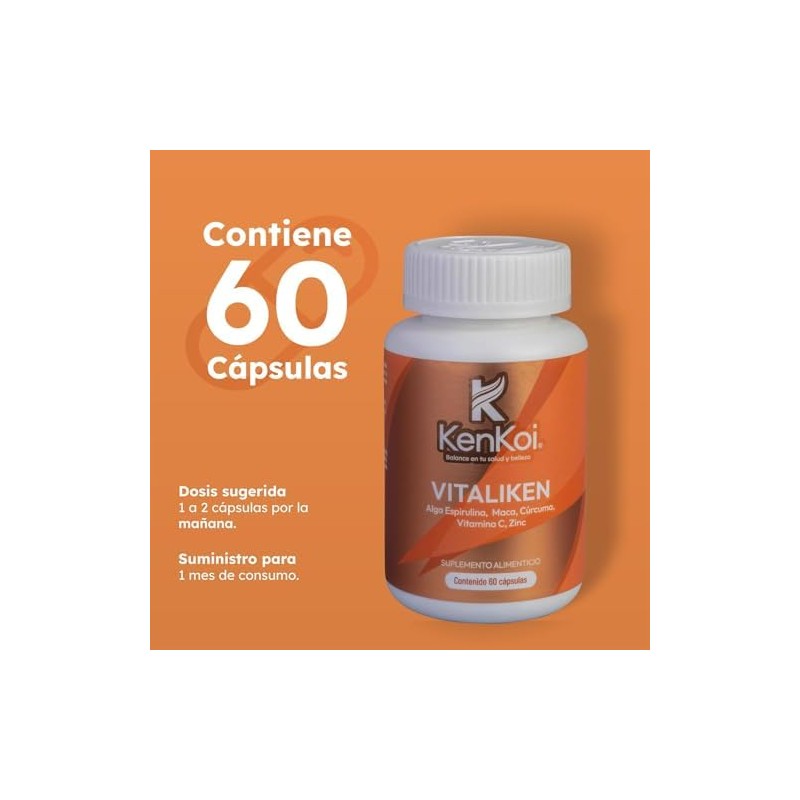 Espirulina Maca Cúrcuma Vitamina C y Zinc Vitaliken 60 cápsulas