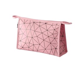 KAIQIZON Lingge portable makeup bag with large capacity for girls, PU waterproof toiletries bag, travel bag, cosmetics storage bag (Pink)