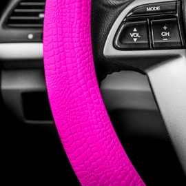 FH Group Universal Fit Silicone Snake Pattern with Massaging Grip Steering Wheel Cover fits most Cars, SUVs, Trucks, and Vans Hot Pink