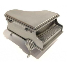 PIANO JEWELRY BOX SILVER PLATED VINTAGE STORAGE BOX MID CENTURY MODERN DRESSER