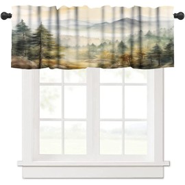 LOMADIA Forest Valance Curtain for Kitchen, Watercolor Mountain Forest Nature Tree Woodland Pattern Window Treatment Rod Pocket Drapes for Bedroom Living Room Offiec Decor 54x18inch