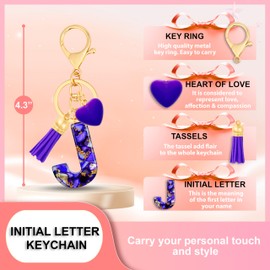 ANHBKAR Purple Initial Keychains for Women with Cute Heart Resin – Alphabet Letter J Keychain for Bag, Backpacks, Purse or Car Key (J-PURPLE)