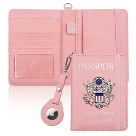 Cnycmy Passport Holder with Airtag Slot,Passport-Wallet-Holder for Women,for Family, RFID Passport Book Card Slot Waterproof, Passport Holder for Travel (Pink1)