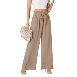 FREEOAK Loose Travel Beach Pants for Women Work Loosey Slacks Palazzo Flowy Summer Beach Pant Pluz Size Lounge Wide Leg Taupe XL