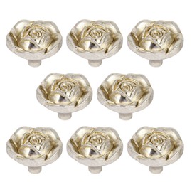 Joyindecor Antique Rose Flower Cabinet Knobs, Vintage Shabby Chic Zinc Alloy Drawer Pull Handles for Dresser Vanity Nightstand Cupboard Wardrobe, 8 Pack (Silver)