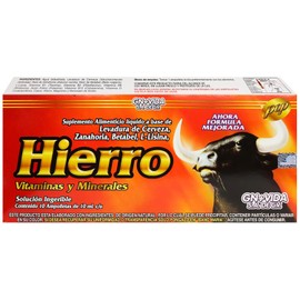 GNVIDA - Suplemento Alimenticio Ampolletas ingeribles de Hierro c10 de 10 ml cu a base de Levadura de Cerveza, Zanahoria, Betabel, L-Lisina, Hierro,  