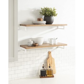 Kate and Laurel Lankford Modern Wood Wall Shelf, 24 inch Width, Natural Wood and White, Decorative Shelf for Storage and Display