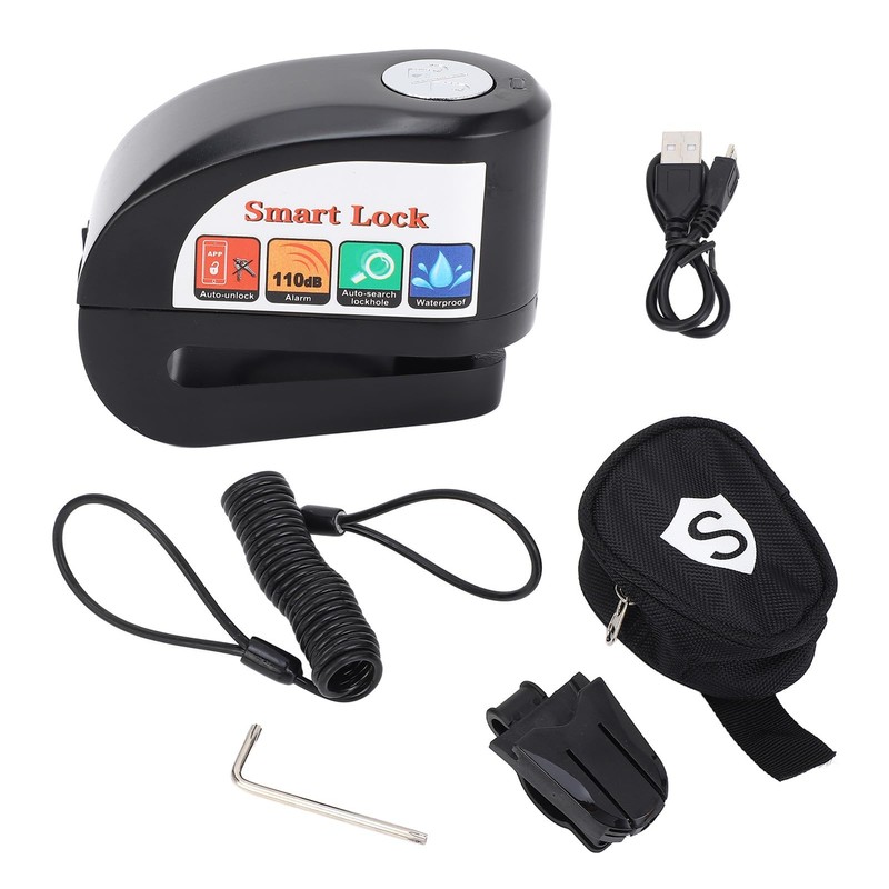 Motorcycle Alarm Disc Brake Lock, BT Unlock Replaceable Alarm Module,