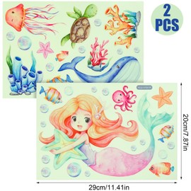 Under The Sea Mermaid Wall Decals, Luminous Wall Stickers Underwater World Mermaid Princess Luminous Sticker Decoration or Kids Girls Baby Bedroom Classroom Nursery