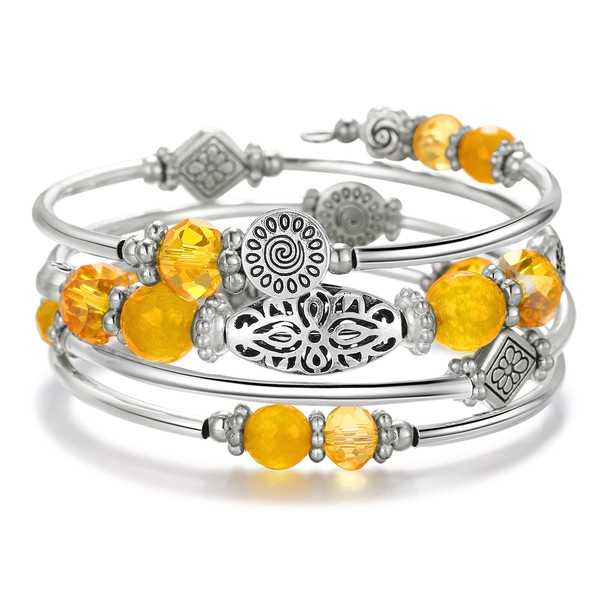 FULU AUTUMN Stackable Beaded Bracelets for Women Boho Wrap Silver