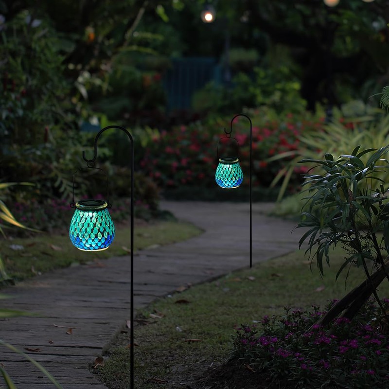 Starsoul Solar Lanterns Outdoor Waterproof, Elegant Blue Glass Mosaic Solar