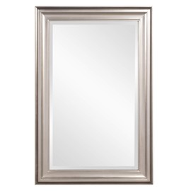 Howard Elliott George Rectangular Wood Framed Wall Vanity Mirror, Bright Silver, 53048