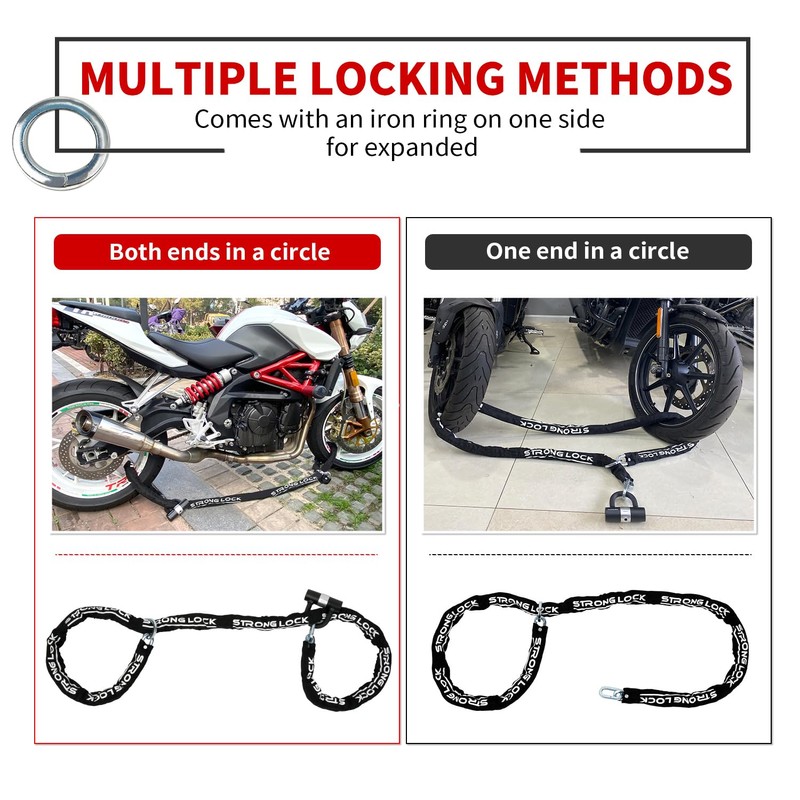 AKM Motorcycle Lock 8.2ft/250cmx10mm Thick Anti-Theft Heavy Duty Chain Locks