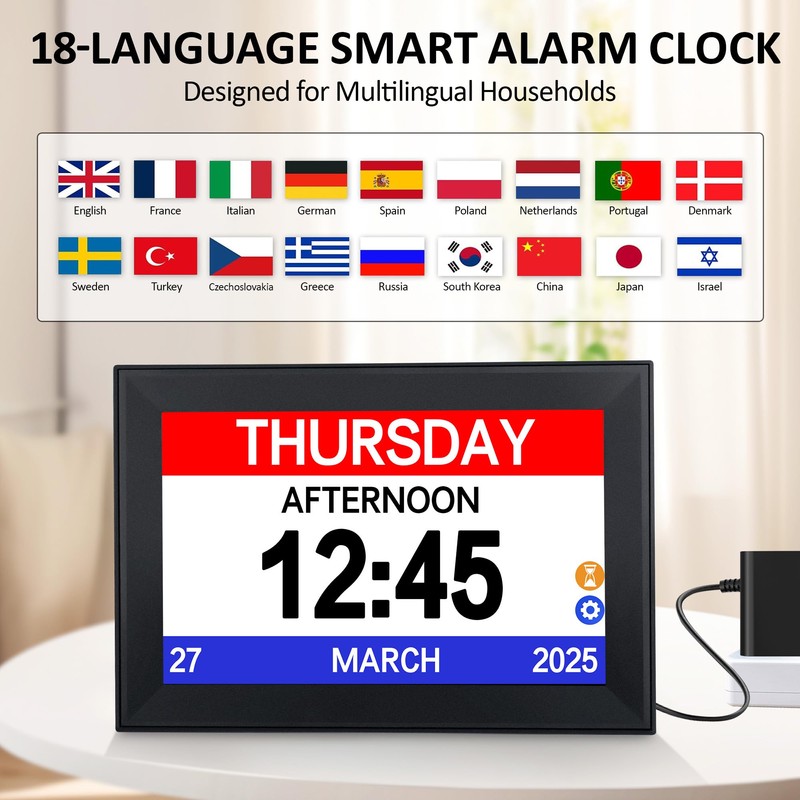 YUYIALARM 10.1" Touchscreen Clock for Seniors with 64 Reminders(Black)