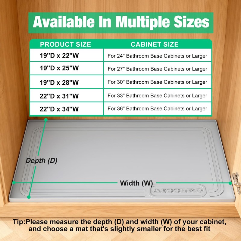 Aisslro Under Sink Mat 22" X 19", Waterproof Silicone Under
