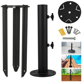 YZZHAJ Patio Umbrella Stand Base, Heavy Duty Outdoor Umbrella Holder, Metal Grass Umbrella Ground Stake, Steel Outdoor Umbrella Base for Decks, Patios, Lawn, Docks